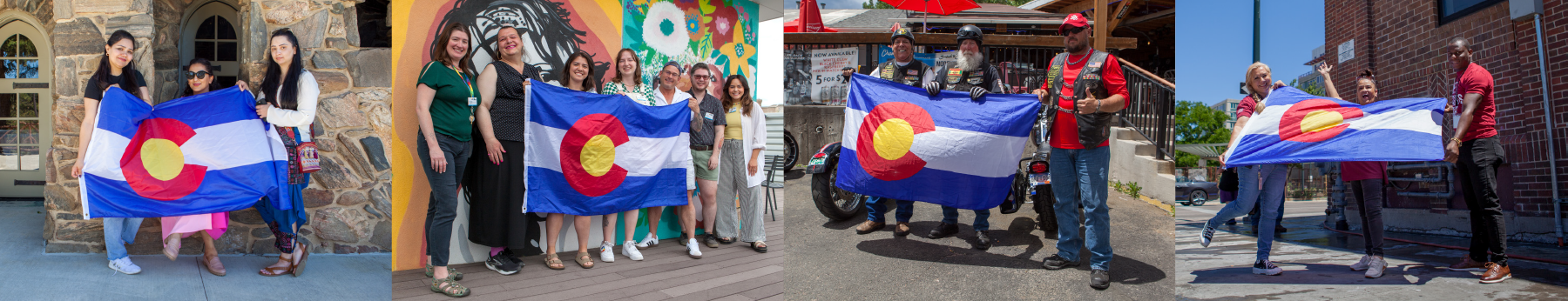 A montage of Coloradans holding the Colorado flag