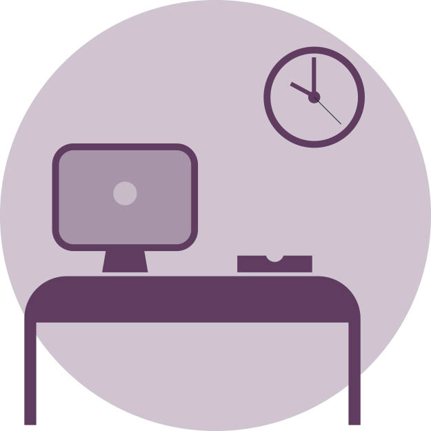 Icon of a work desk and clock to illustrate the work-related barriers to care brief 