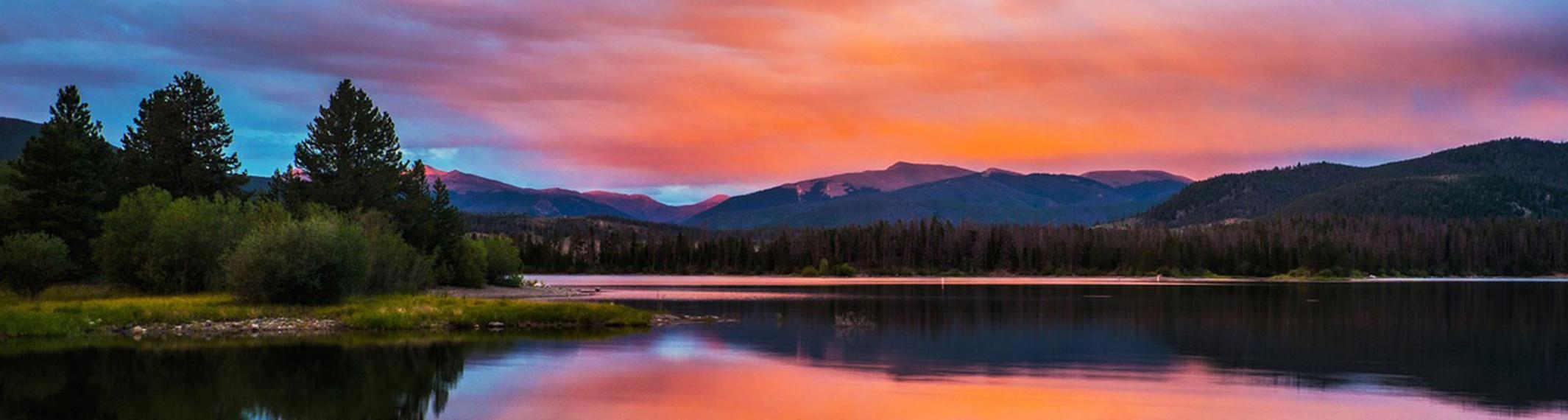 A Colorado mountain lake at sunset