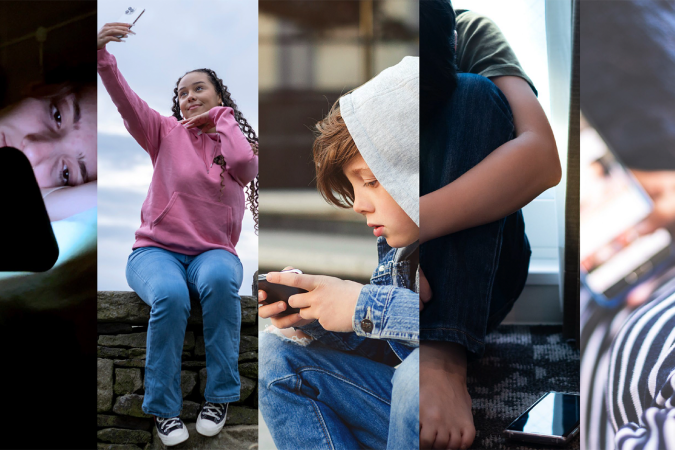 Collage of teenagers with smartphones
