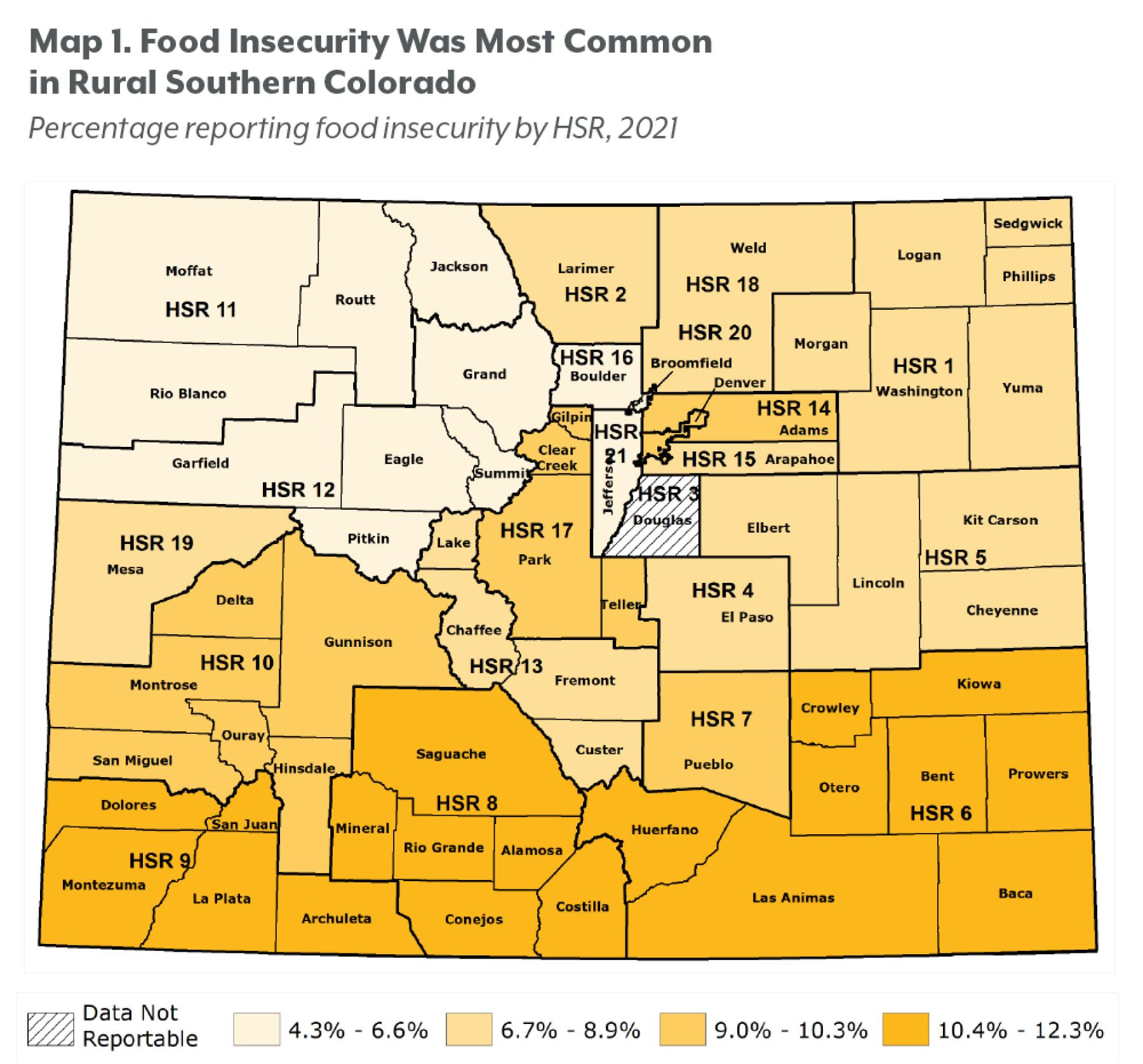 Map 1. Food Insecurity Was Most Common  in Rural Southern Colorado 