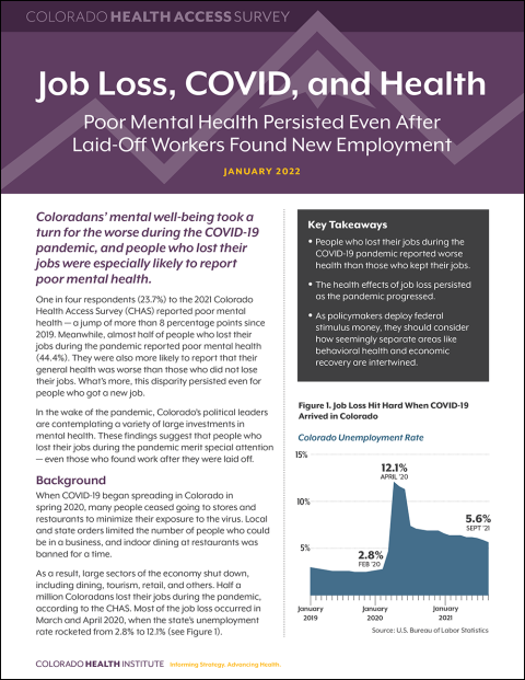 Job Loss, COVID, and Health report cover